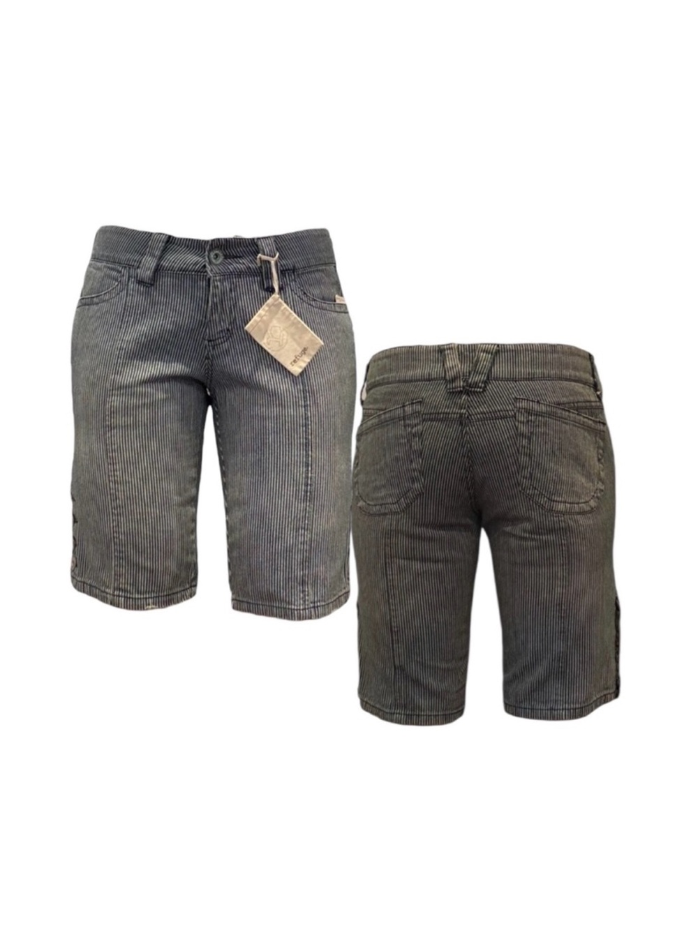 Refuge Low Rise Striped Denim Bermuda Shorts